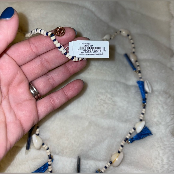 Lilly Pulitzer Tipsea tassel & shell necklace indigo blue NWT - Picture 4 of 4